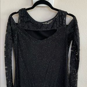 Grayse black lace and pave beads top